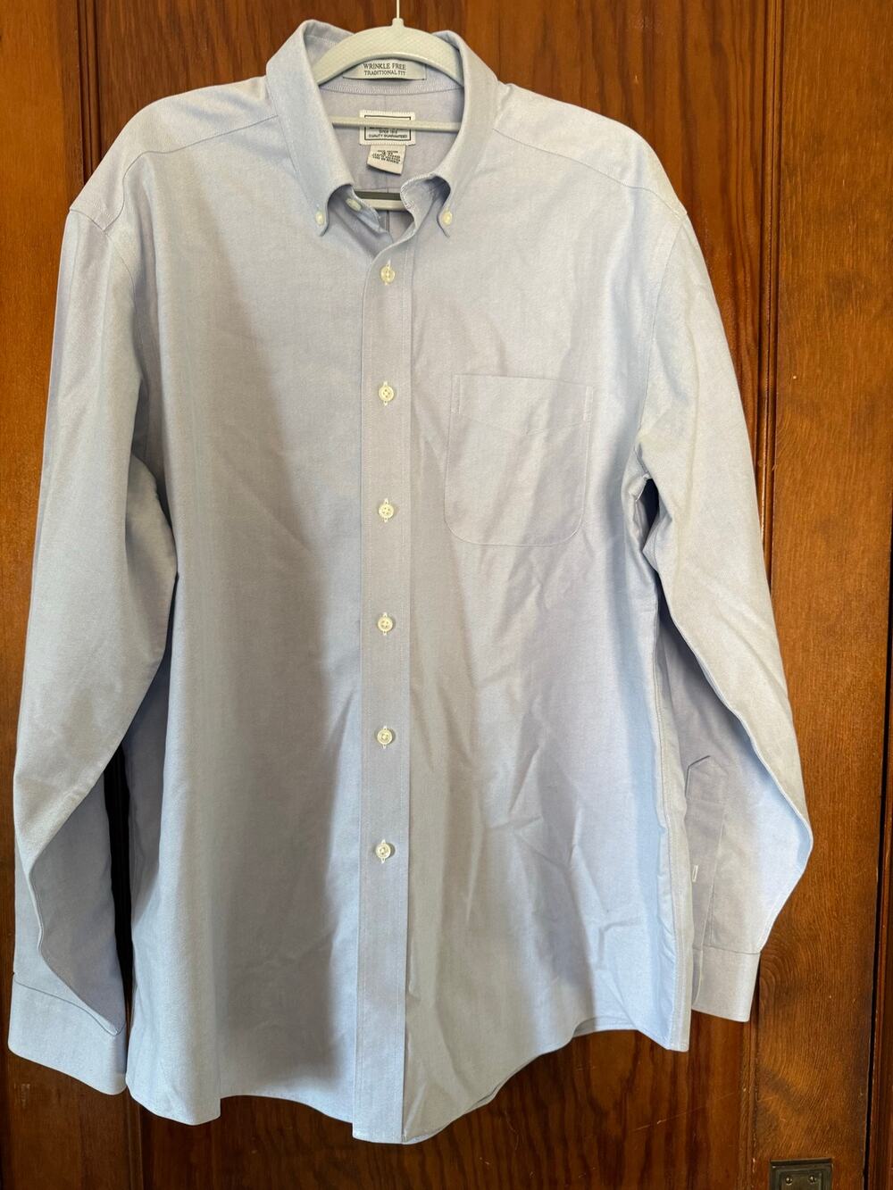 L.L.Bean Wrinkle Free Oxford Button Down Dress Shirt Blue 16-35 Traditional Fit